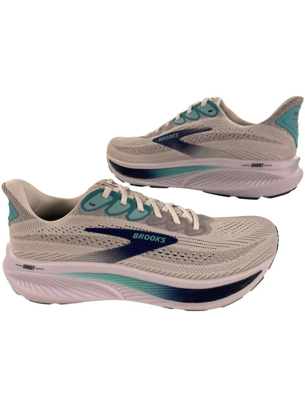 Brooks Ghost 17 Running Athletic Shoes White/Beacon Blue/Ipanema Men's Sz 10 NEW